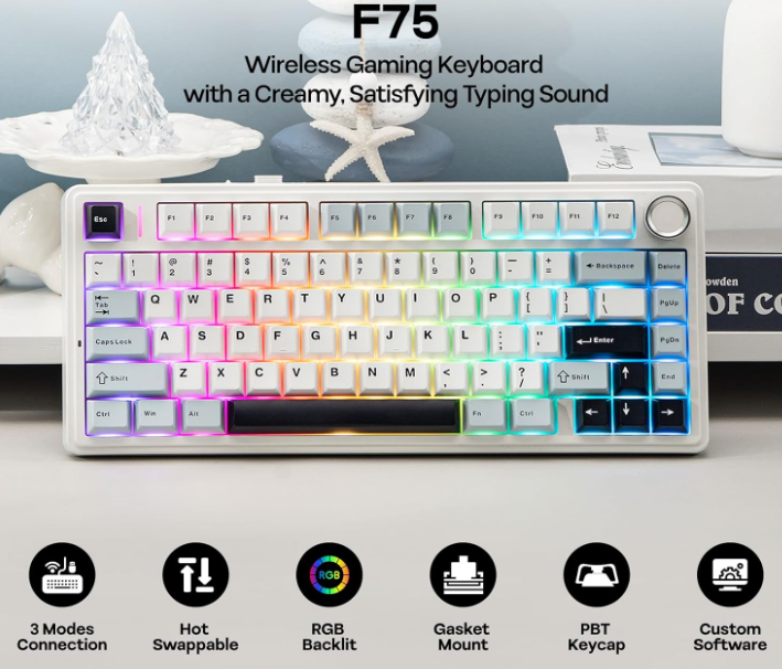 Epomaker x Aula F75 | Wireless Mechanical Gaming Keyboard | Light Blue, LEOBOG Reaper Switch